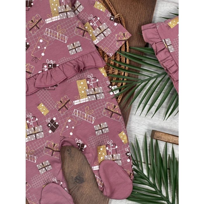 Kışlık Pamuklu Uzun Kollu Kız Bebek 2li Takım