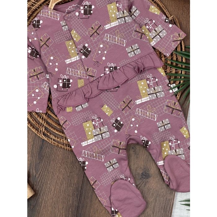 Kışlık Pamuklu Uzun Kollu Kız Bebek 2li Takım