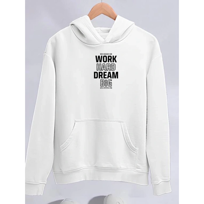 Kışlık Üç İplik Kapüşonlu SweatShirt - Beyaz -