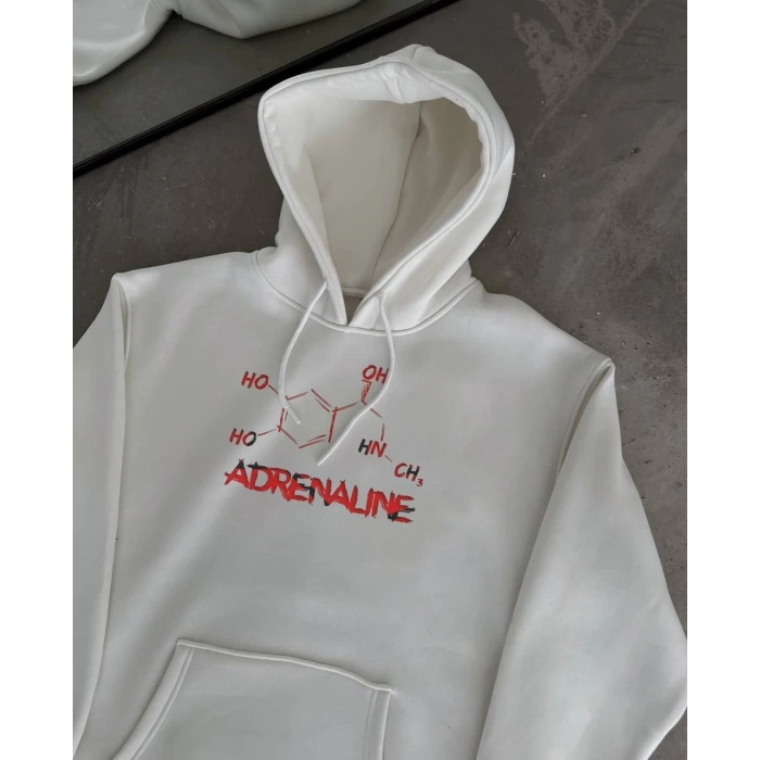 Kışlık Uzun Kol Kapüşonlu SweatShirt - Beyaz