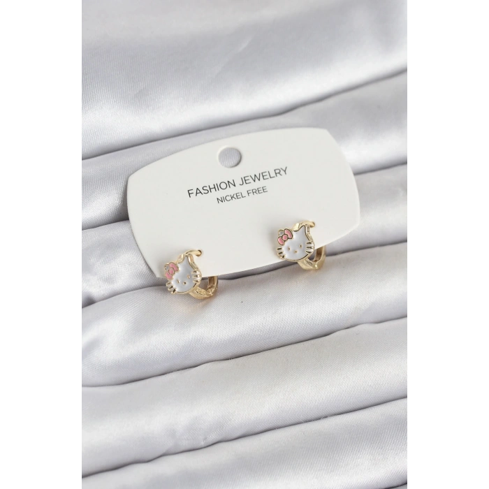 Kitty Model Gold Renk Pirinç Çocuk Küpe - TJ-BKP11652