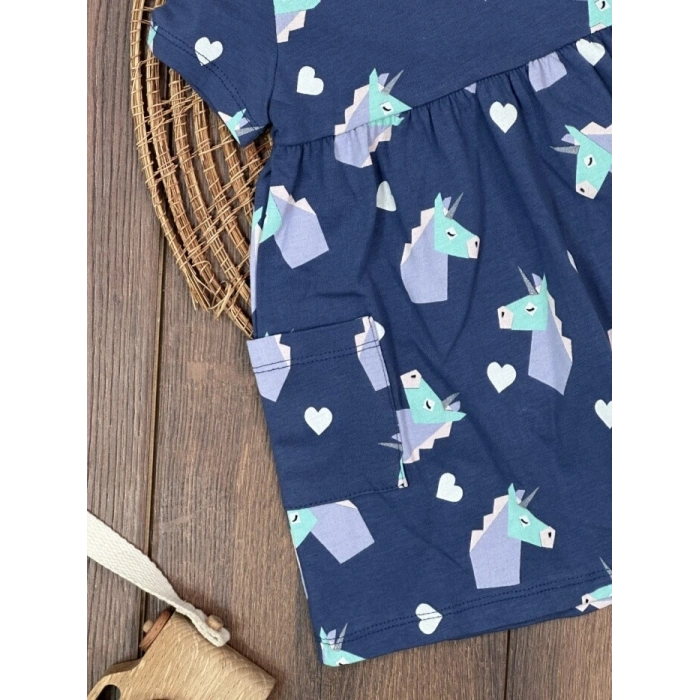 KIZ ÇOCUK & BEBEK MAVİ ELBİSE LASTİKLİ PAÇA, PAMUKLU, DESENLİ, MEVSİMLİK, GÜNLÜK, KIZ ÇOCUK & BEBEK PENYE ELBISE