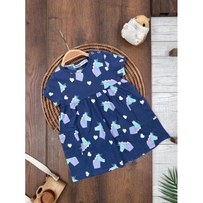 KIZ ÇOCUK & BEBEK MAVİ ELBİSE LASTİKLİ PAÇA, PAMUKLU, DESENLİ, MEVSİMLİK, GÜNLÜK, KIZ ÇOCUK & BEBEK PENYE ELBISE