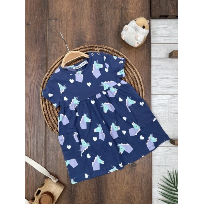 KIZ ÇOCUK & BEBEK MAVİ ELBİSE LASTİKLİ PAÇA, PAMUKLU, DESENLİ, MEVSİMLİK, GÜNLÜK, KIZ ÇOCUK & BEBEK PENYE ELBISE