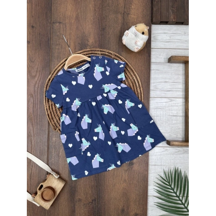 KIZ ÇOCUK & BEBEK MAVİ ELBİSE LASTİKLİ PAÇA, PAMUKLU, DESENLİ, MEVSİMLİK, GÜNLÜK, KIZ ÇOCUK & BEBEK PENYE ELBISE