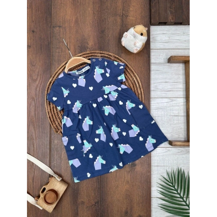 KIZ ÇOCUK & BEBEK MAVİ ELBİSE LASTİKLİ PAÇA, PAMUKLU, DESENLİ, MEVSİMLİK, GÜNLÜK, KIZ ÇOCUK & BEBEK PENYE ELBISE