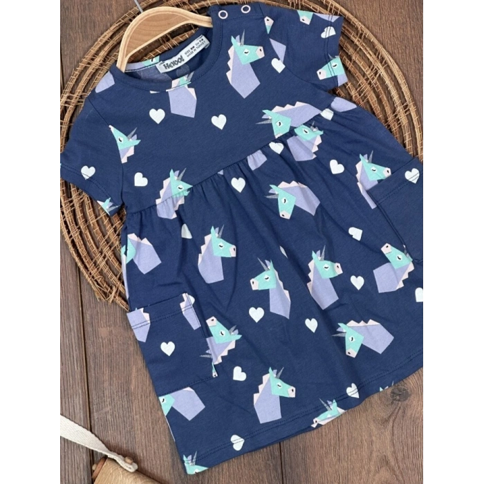 KIZ ÇOCUK & BEBEK MAVİ ELBİSE LASTİKLİ PAÇA, PAMUKLU, DESENLİ, MEVSİMLİK, GÜNLÜK, KIZ ÇOCUK & BEBEK PENYE ELBISE