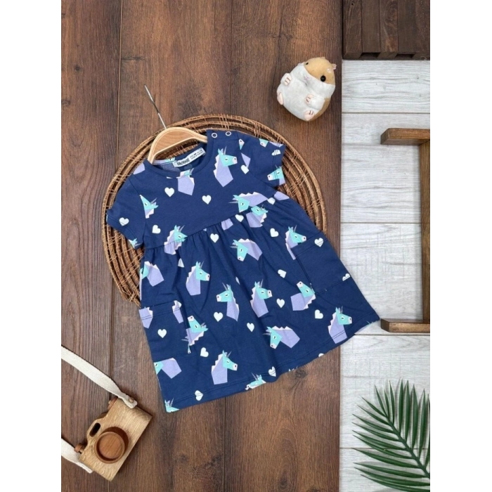 KIZ ÇOCUK & BEBEK MAVİ ELBİSE LASTİKLİ PAÇA, PAMUKLU, DESENLİ, MEVSİMLİK, GÜNLÜK, KIZ ÇOCUK & BEBEK PENYE ELBISE
