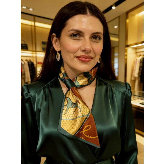 Klasik At Desenli Kadın Boyun Fuları,Minimal ve Şık Stil Kadın Boyun Fuları,Elbise Aksesuar