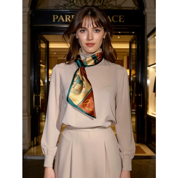 Klasik At Desenli Kadın Boyun Fuları,Minimal ve Şık Stil Kadın Boyun Fuları,Elbise Aksesuar