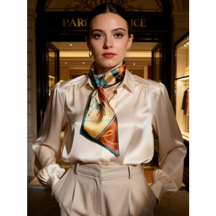 Klasik At Desenli Kadın Boyun Fuları,Minimal ve Şık Stil Kadın Boyun Fuları,Elbise Aksesuar