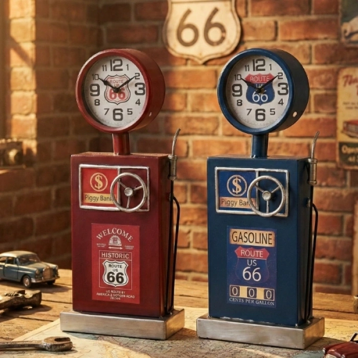 Klasik Benzinlik Tasarımlı Masaüstü Saat