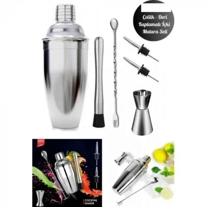 Kokteyl Hazırlama Shaker Seti 6 Parça Çelik Shaker Barmen Seti