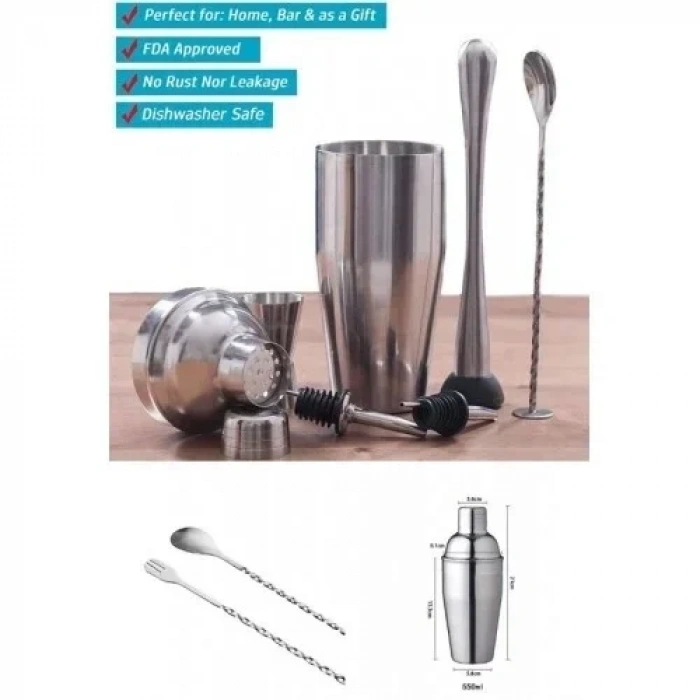 Kokteyl Hazırlama Shaker Seti 6 Parça Çelik Shaker Barmen Seti