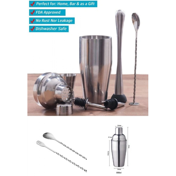 Kokteyl Hazırlama Shaker Seti 6 Parça Çelik Shaker Barmen Seti
