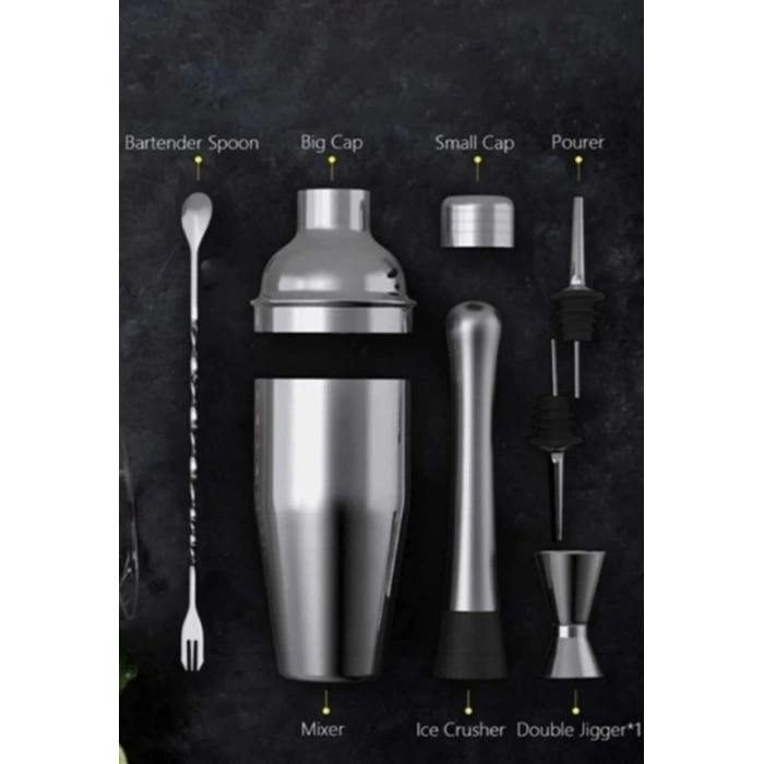 Kokteyl Hazırlama Shaker Seti 6 Parça Çelik Shaker Barmen Seti