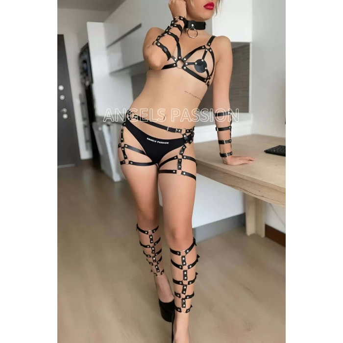 Kol Ve Bacak Deri Detaylı Full Harness Takım