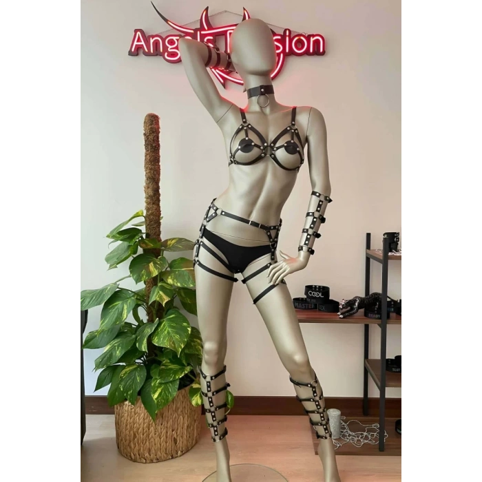 Kol Ve Bacak Deri Detaylı Full Harness Takım