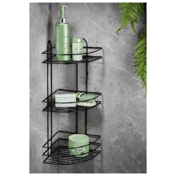 Köşelik Banyo 3 Raflı Siyah Metal -56574
