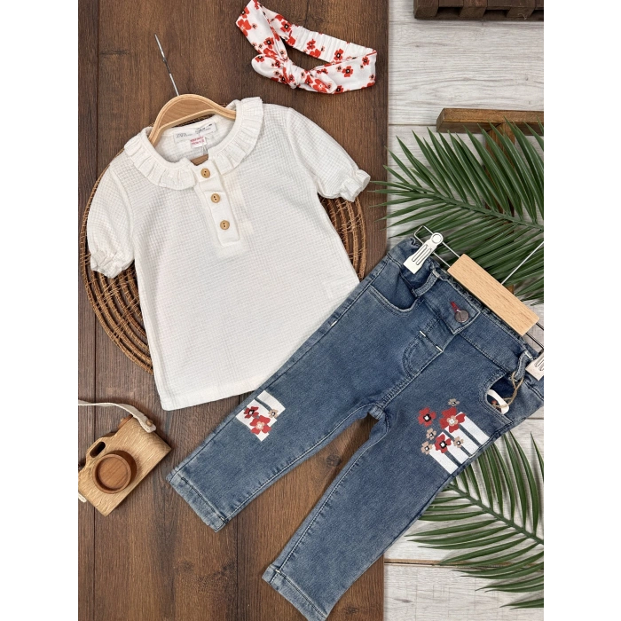 KOT PANTOLON BLUZ TAKIM, PAMUKLU, DESENLİ, MEVSİMLİK, GÜNLÜK, KIZ ÇOCUK & BEBEK  ALT ÜST TAKIM