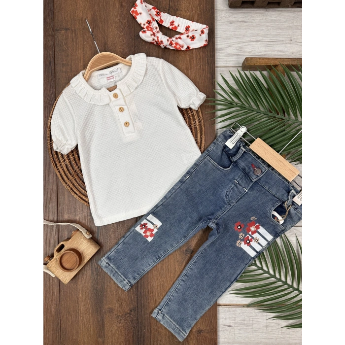 KOT PANTOLON BLUZ TAKIM, PAMUKLU, DESENLİ, MEVSİMLİK, GÜNLÜK, KIZ ÇOCUK & BEBEK  ALT ÜST TAKIM