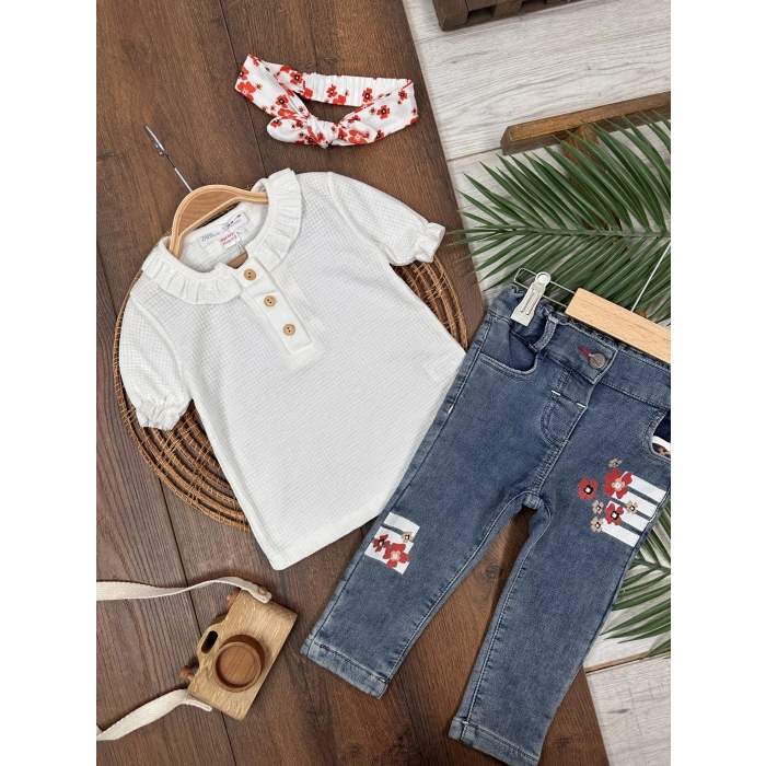 KOT PANTOLON BLUZ TAKIM, PAMUKLU, DESENLİ, MEVSİMLİK, GÜNLÜK, KIZ ÇOCUK & BEBEK  ALT ÜST TAKIM