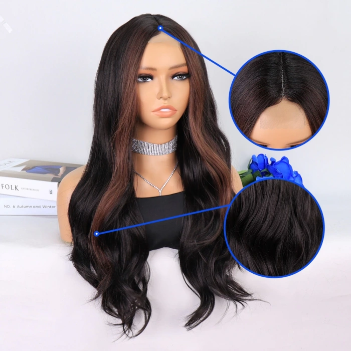 Koyu Kestane Perçemler Kahverengi Tül Peruk