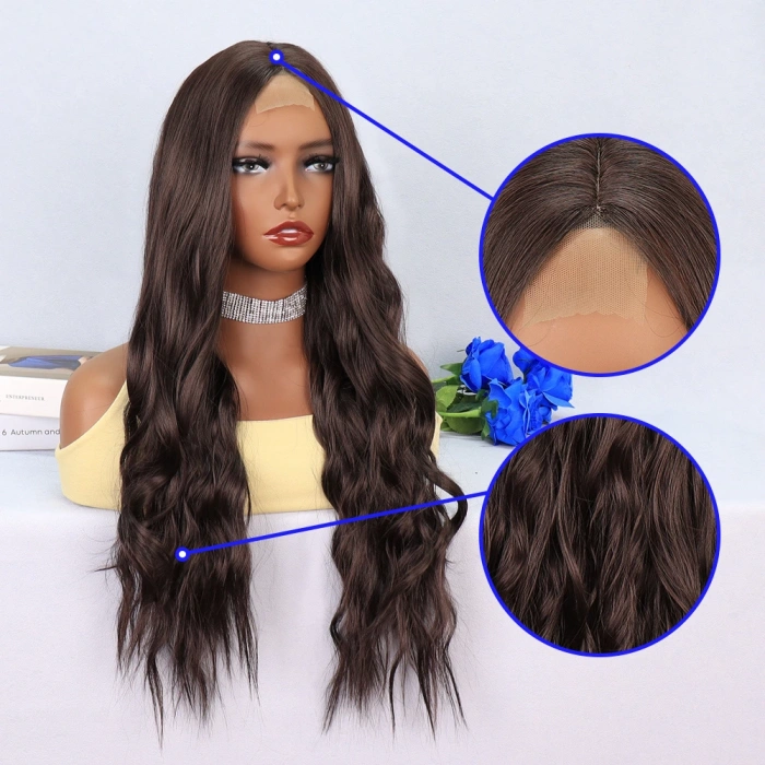 Koyu Kumral Dalgalı Uzun Tül Peruk