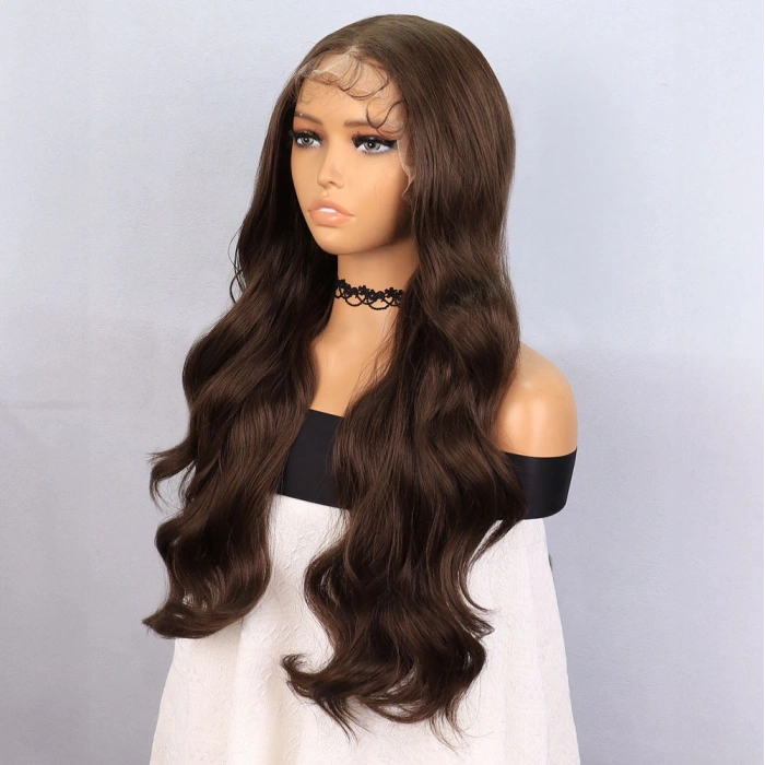 Koyu Kumral Fiber Sentetik Front Lace Tül Peruk
