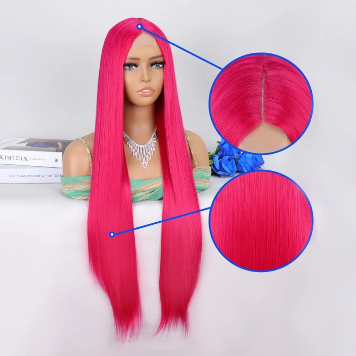 Koyu Pembe Ekstra Uzun Tül Peruk