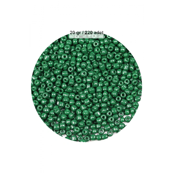 Koyu Yeşil Renk 4 mm Yaklaşık 220 adet/20 gram Cam Boncuk Oya Yazma Bileklik ve Kolye
