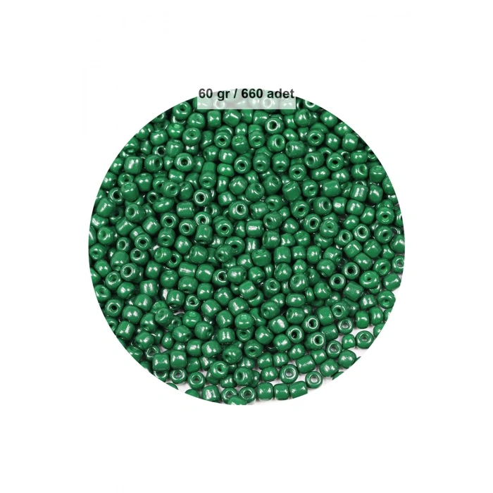 Koyu Yeşil Renk 4 mm Yaklaşık 660 adet / 60 gram Cam Boncuk Oya Yazma Bileklik ve Kolye