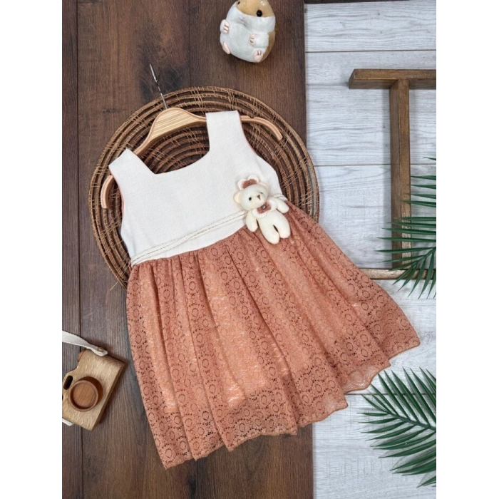 KREM ASKILI KOL AYICIK DETAYLI ŞIK BELDEN BAĞLAMALI ELBISE