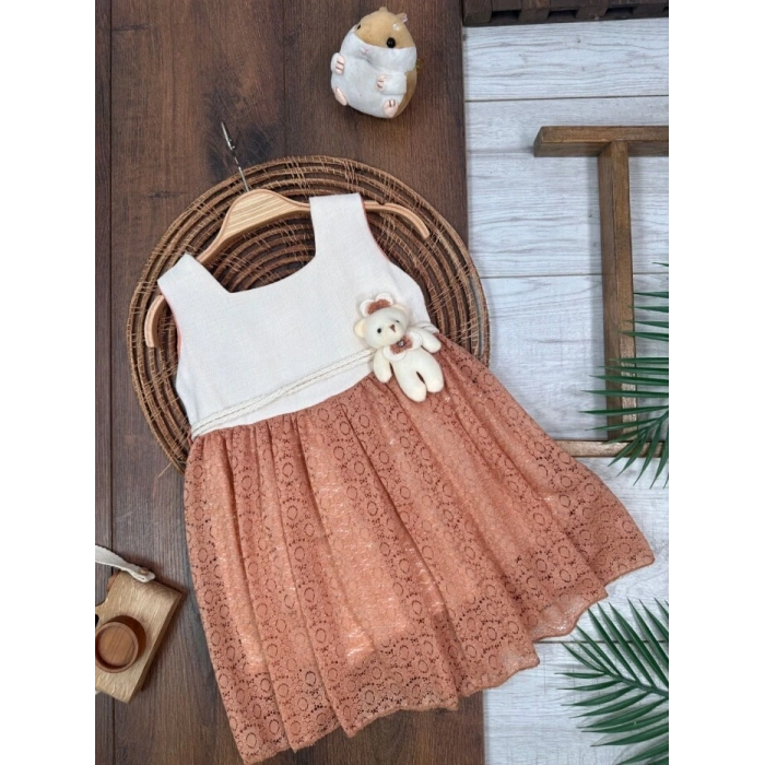 KREM ASKILI KOL AYICIK DETAYLI ŞIK BELDEN BAĞLAMALI ELBISE