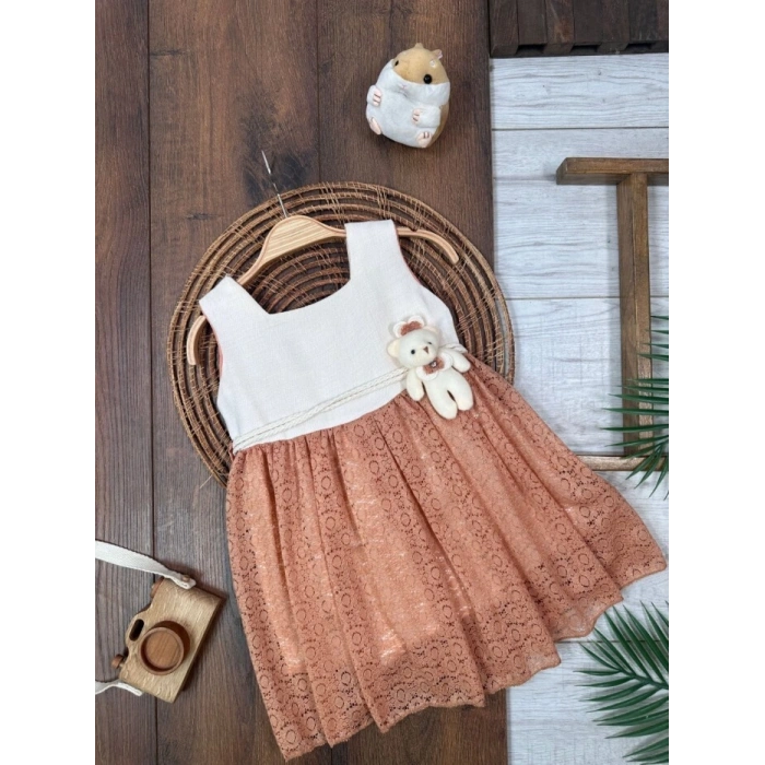 KREM ASKILI KOL AYICIK DETAYLI ŞIK BELDEN BAĞLAMALI ELBISE