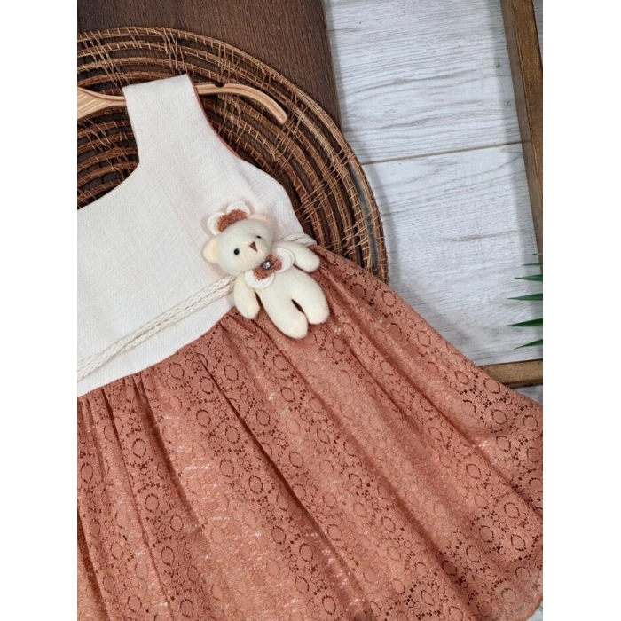 KREM ASKILI KOL AYICIK DETAYLI ŞIK BELDEN BAĞLAMALI ELBISE