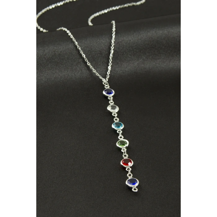 Kristal Taşlı Çelik Kolye