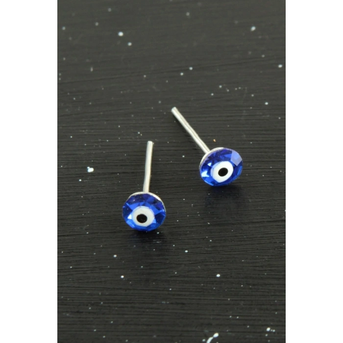 Kristal Taşlı Nazar Mineli Minik Küpe 0,4 mm