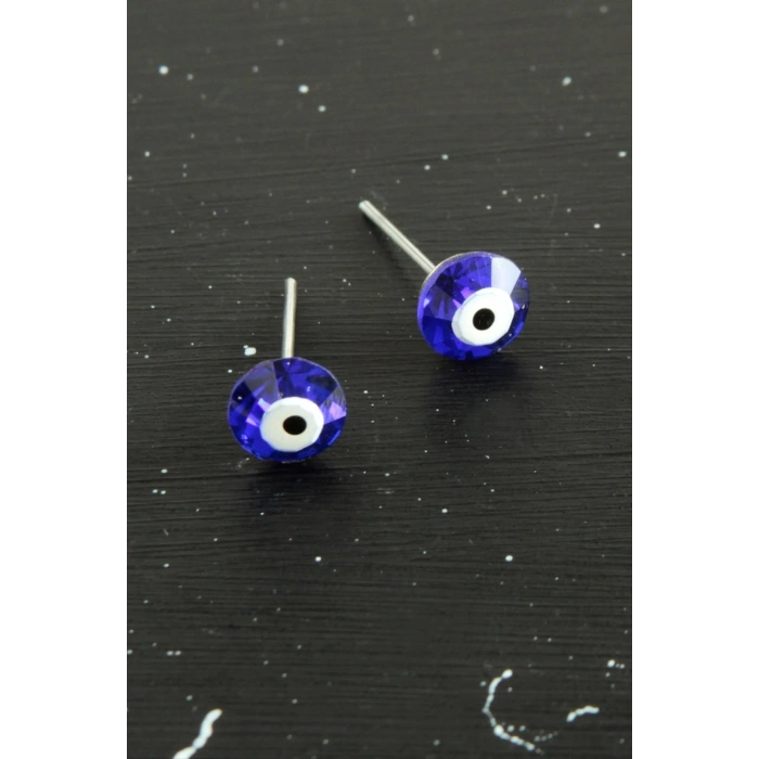 Kristal Taşlı Nazar Mineli Minik Küpe 0,6