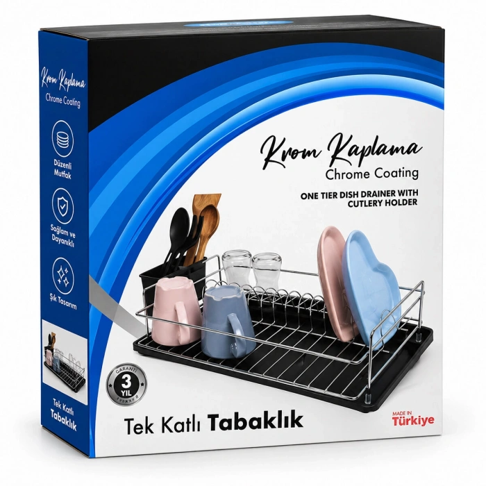 KROM TEK KATLI TABAKLIK - BULAŞIKLIK (4887)