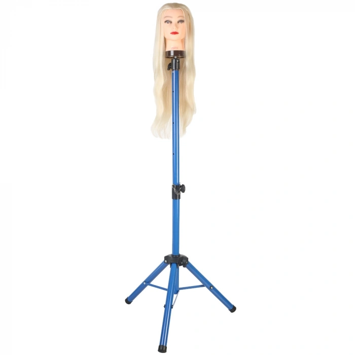 Kuaför Eğitim Mankeni İçin Metal Tripod - Mavi + Taşıma Çantası