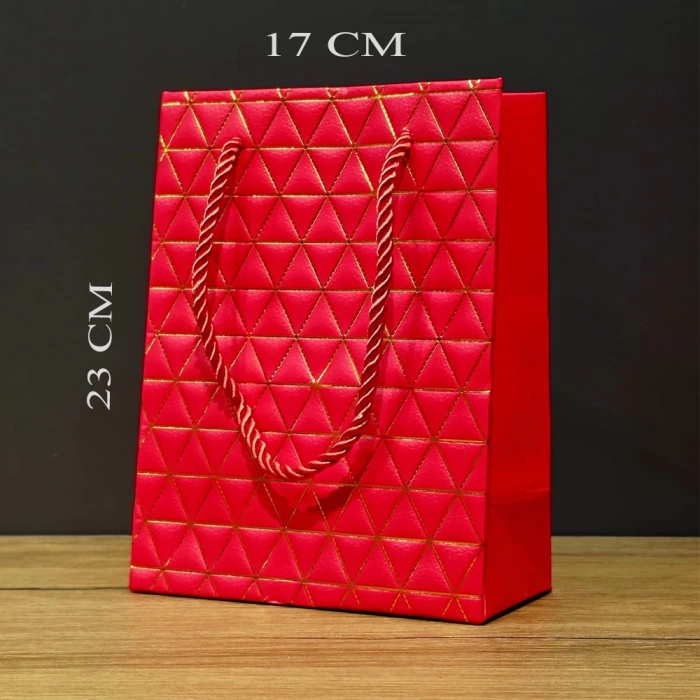 Küçük Boy Kırmızı Gold Renkli Karton Çanta