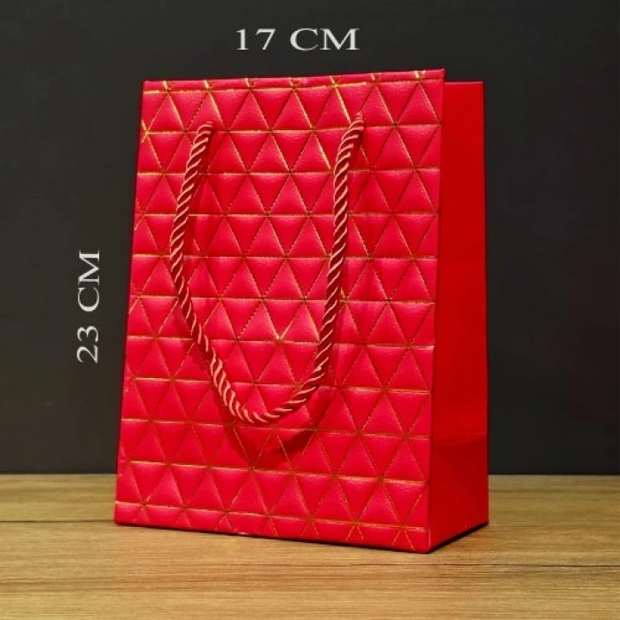 Küçük Boy Kırmızı Gold Renkli Karton Çanta