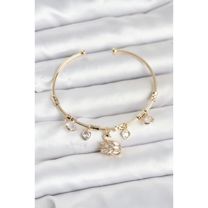 Kuğu Charmlı Gold Renk Kadın Bileklik - TJ-BB8035