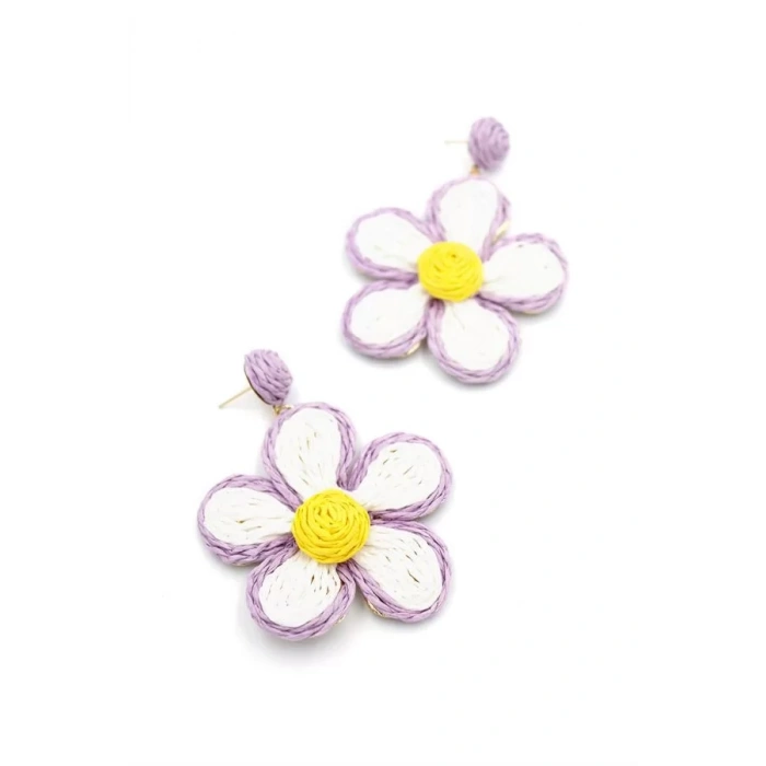 Kumaş Papatya Küpe - Mor