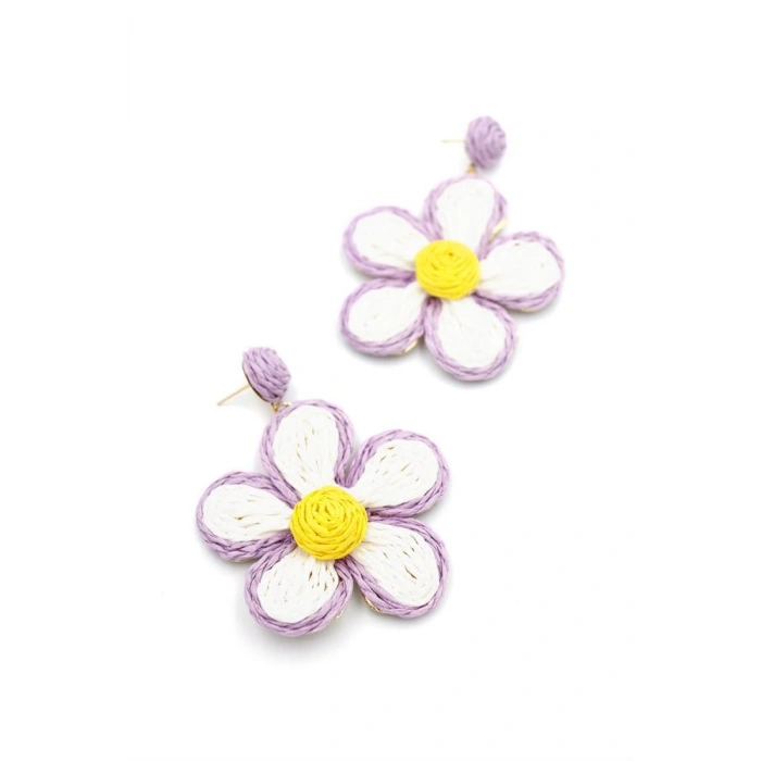 Kumaş Papatya Küpe - Mor