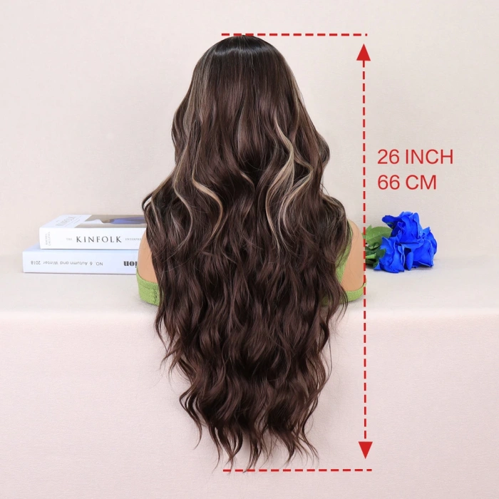 Kumral Balköpüğü Işıltılı Dalgalı Uzun Tül Peruk