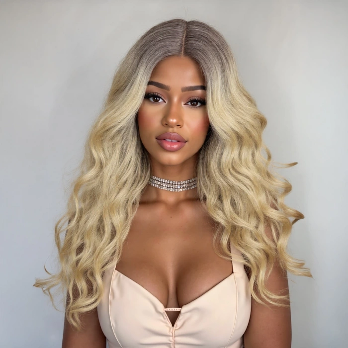 Kumral Dore Sarı Ombre ve Balköpüğü Röfleli Tül Peruk