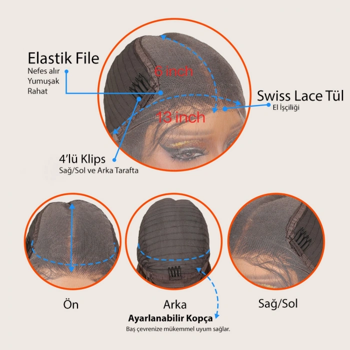 Kumral Platin Ombre Bebek Saçlı Fiber Sentetik Yoğun Dalgalı Tül Peruk