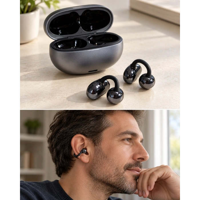 Küpe Tipi Klipsli Bluetooth 6.0 Kulaklık 2500 Saat Bekleme Süreli